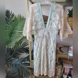 Mint Green and Lace and Silk Dress Women's Size XS Yamak for Bebe
